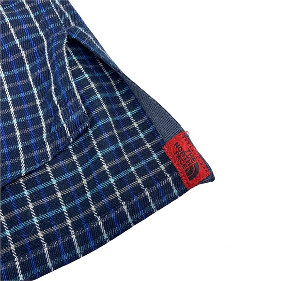 North Face Long Sleeve Button Down Shirt Roll Tab Sleeves Navy Blue Plaid - Picture 4 of 7